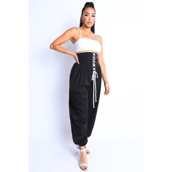 Women's Casual High Waist Cargo Pocket Drawstring Snatch Me Jogger Pants Comfy - Picture 3 of 9